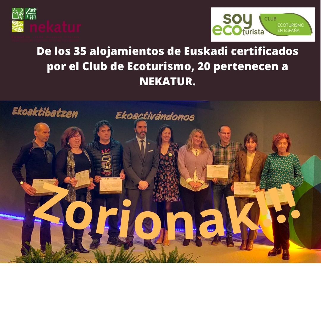El 54% de los alojamientos certificados por el Club de Ecoturismo pertenecen a NEKATUR
